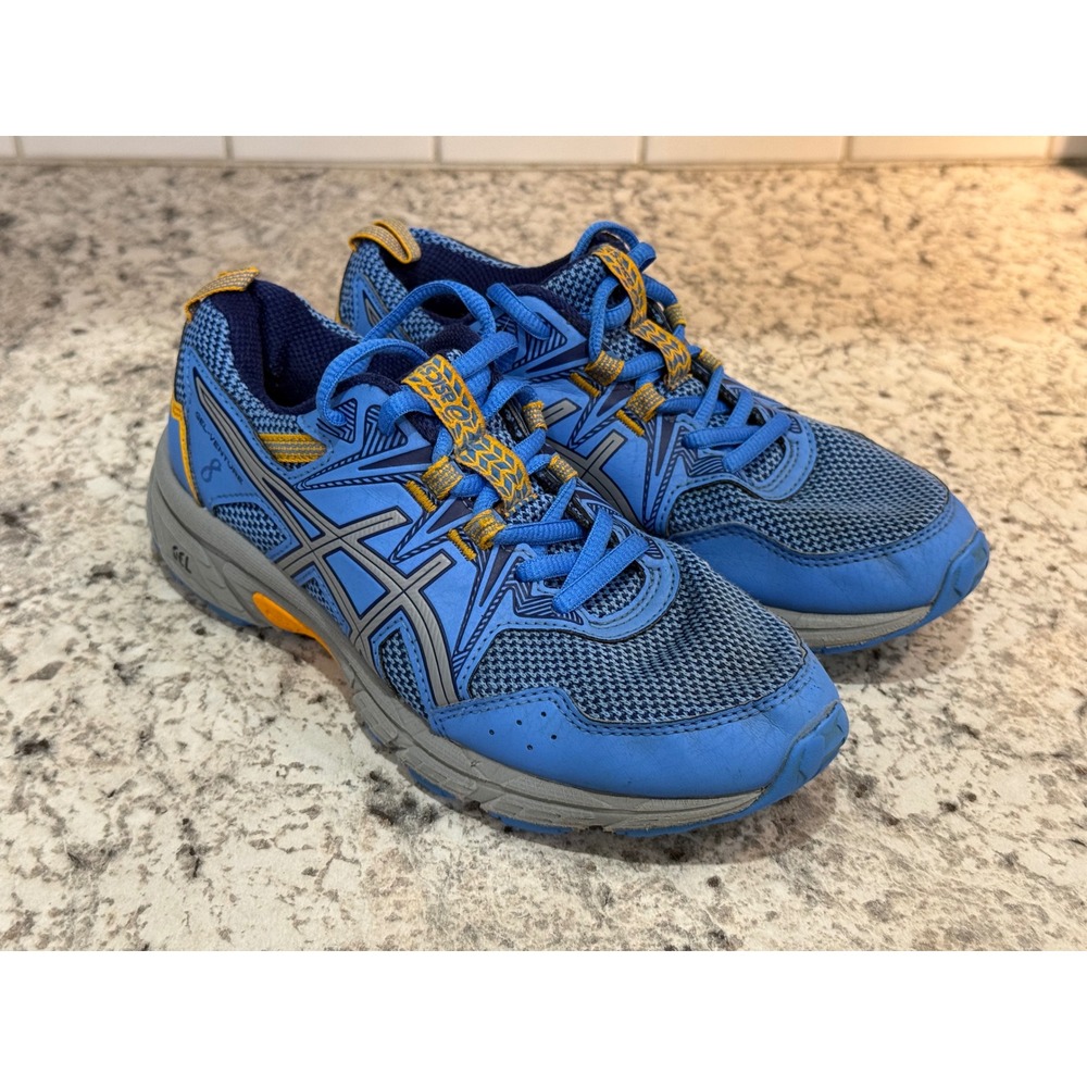 ASICS Gel-Venture 8 Kids Size 3 Blue Orange Excellent Trail Running Shoes